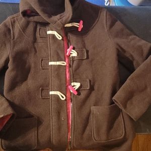 Old Navy brown hooded toggle coat girls L (10-12)